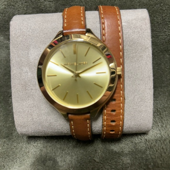 Michael Kors gold and leather watch, large face. Double wrap strap. - Picture 1 of 2